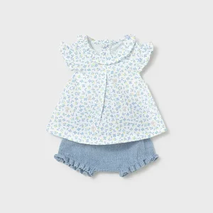 Completo blusa floreale e culotte in tricot neonata Mayoral