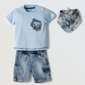 Completo maglietta, pantaloncino e bandana baby maschio