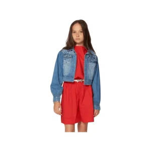 Y-Clù giubbotto jeans bambina con perle, corto